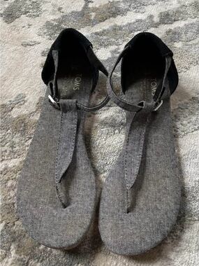 Toms Gray Chambray T-Strap Ankle Sandals